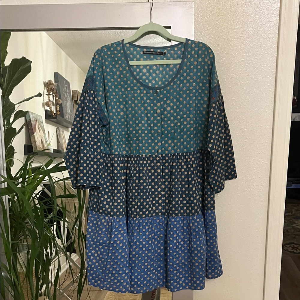 Gudrun Sjoden Teal and Navy Polka Dot Dress